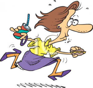 3313_picture_of_a_rushing_woman_trying_to_finish_lunch_on_the_run